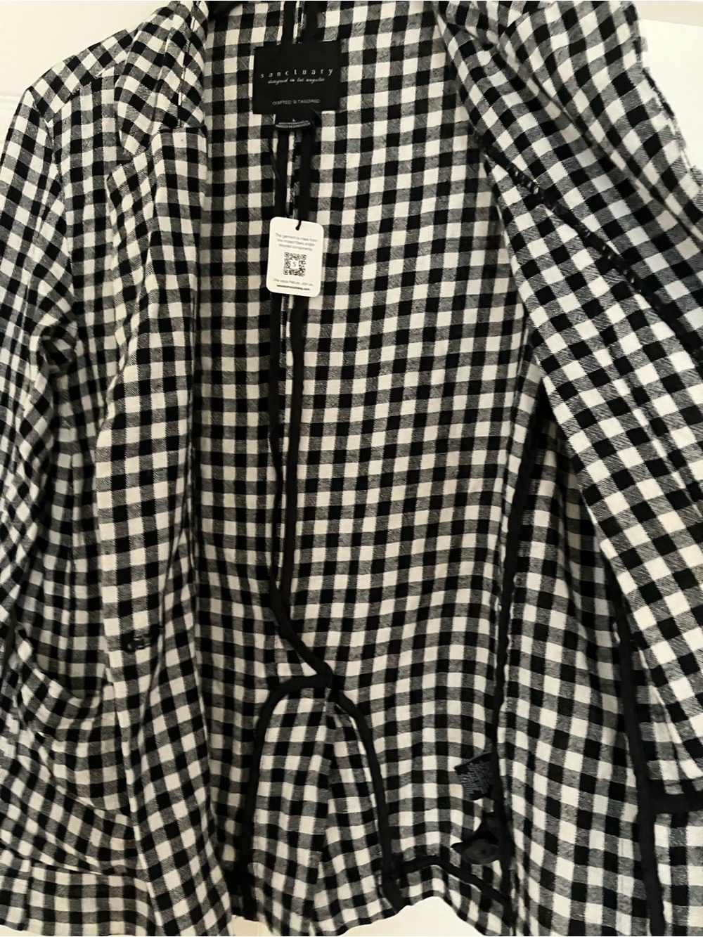 SANCTUARY Black and White Checkered Linen Blend Blazer Jacket Large L NEW NWT - Picture 11 of 13